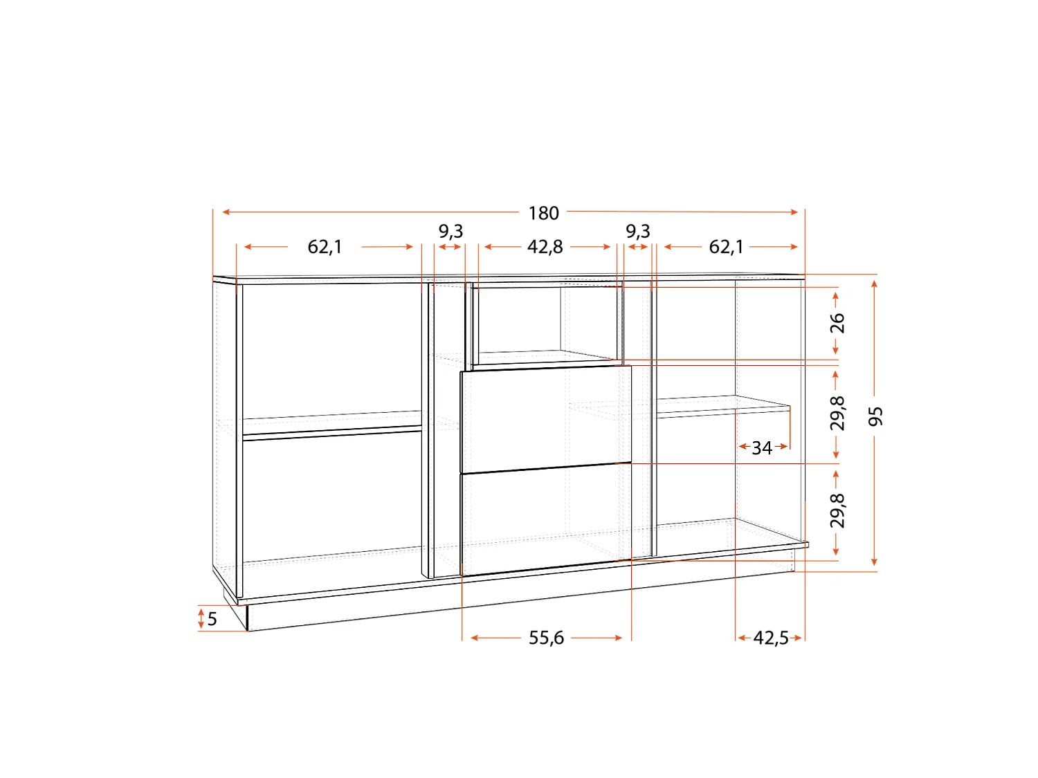 Buffet Orien 180 cm - Gris