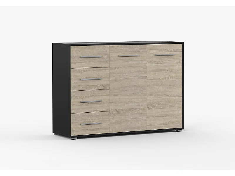 Buffet - Commode Ilario III 135 cm - Aspect mat - Noir - Chêne
