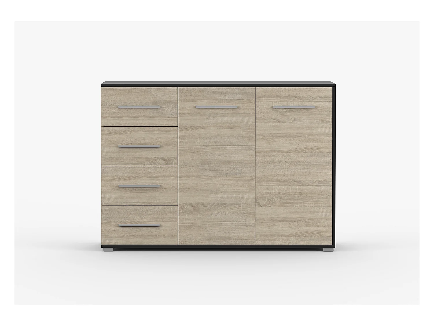 Buffet - Commode Ilario III 135 cm - Aspect mat - Noir - Chêne