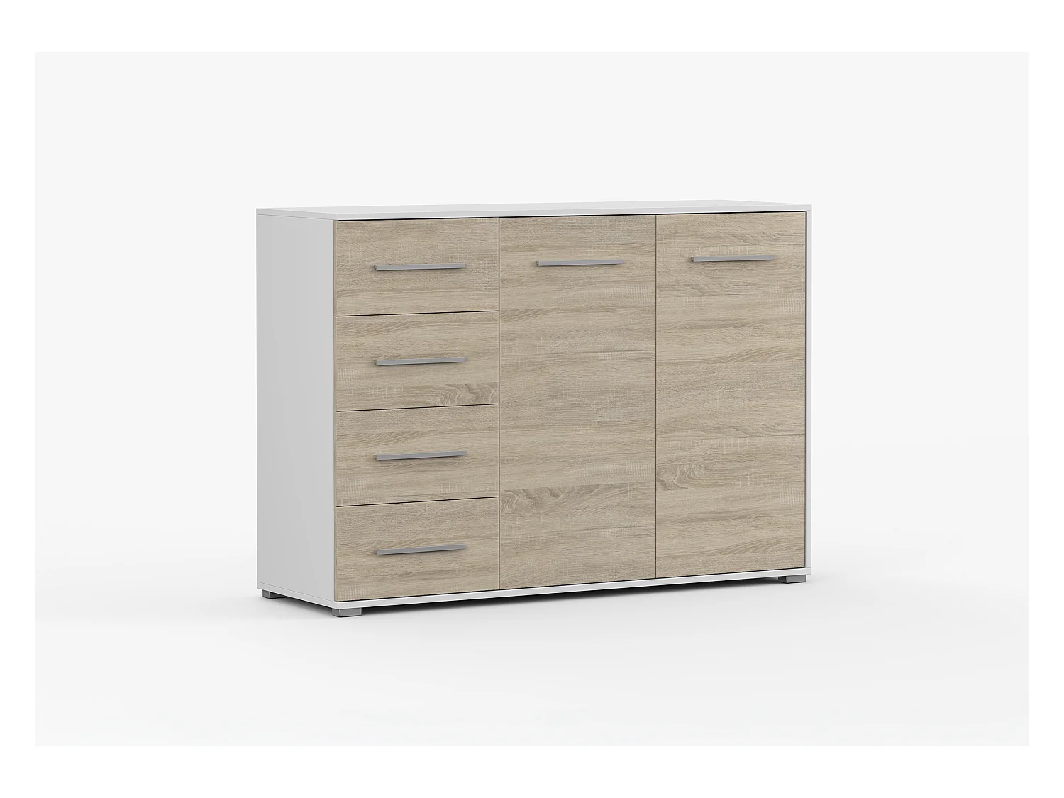 Buffet - Commode Ilario III 135 cm - Aspect mat - Blanc - Chêne