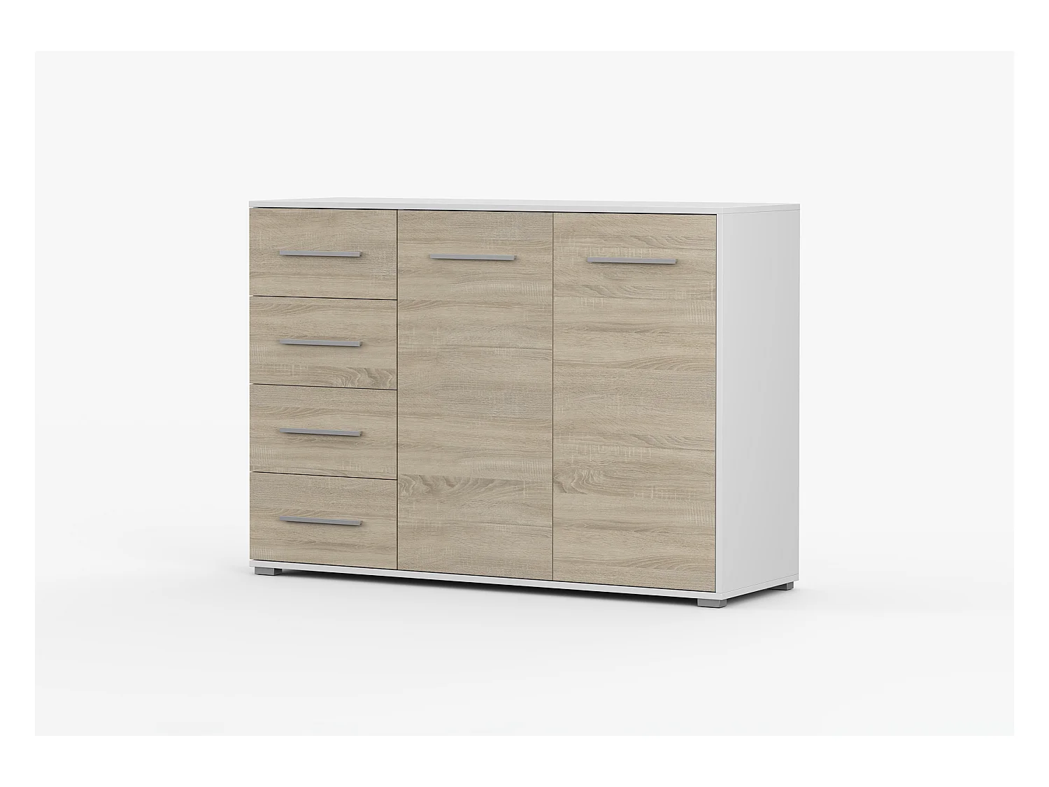 Buffet - Commode Ilario III 135 cm - Aspect mat - Blanc - Chêne