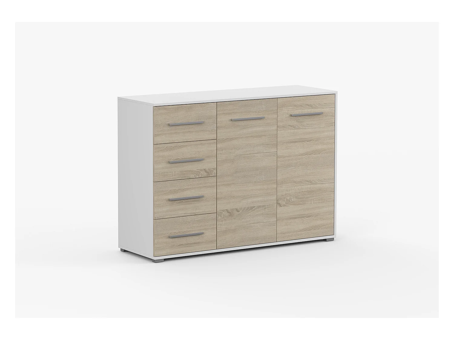 Buffet - Commode Ilario III 135 cm - Aspect mat - Blanc - Chêne