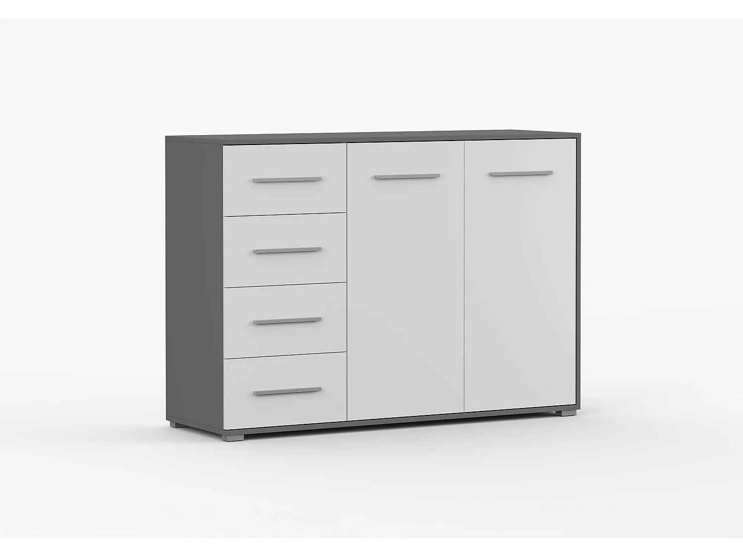 Buffet - Commode Ilario III 135 cm - Aspect mat - Gris - Blanc