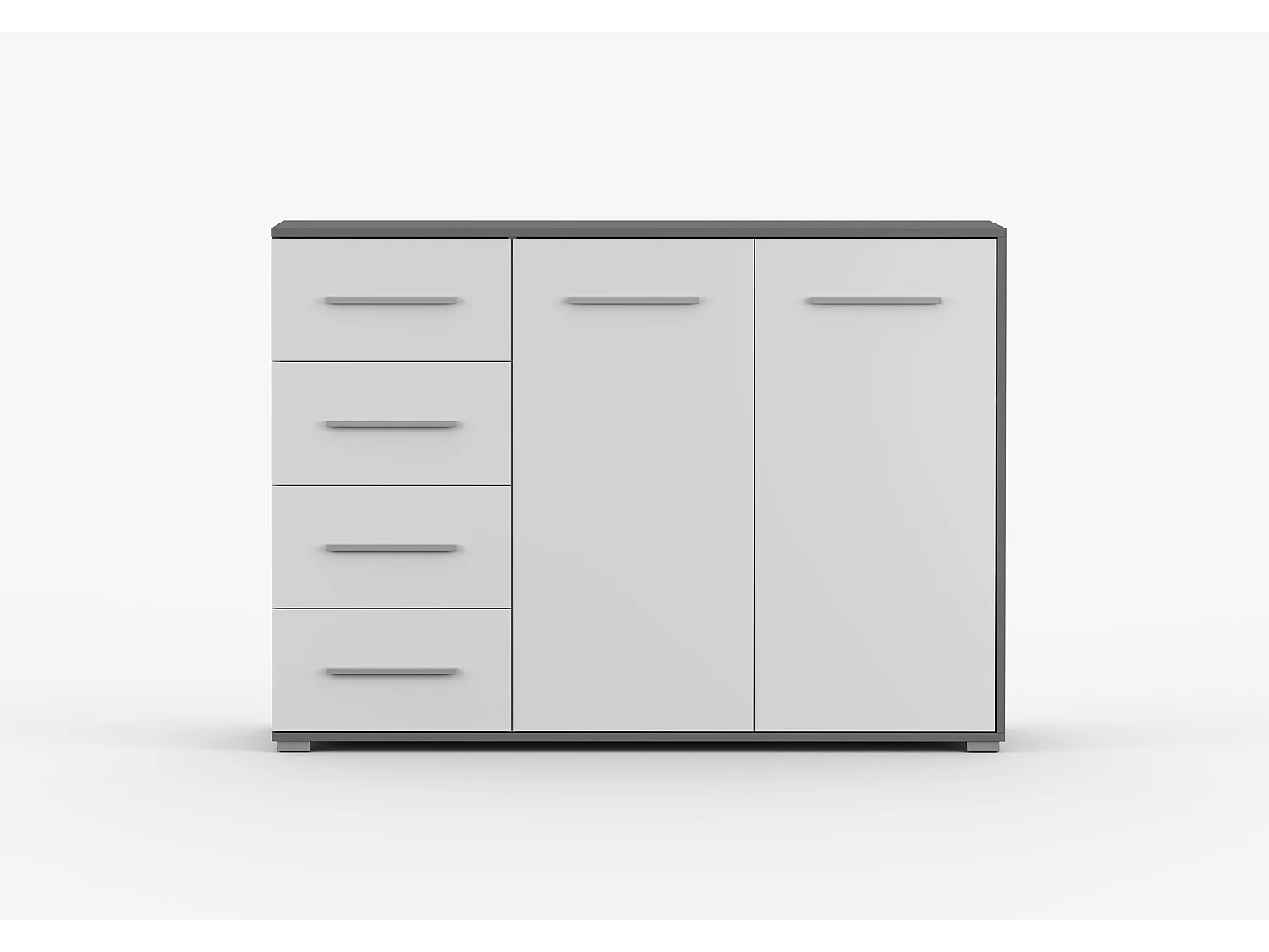 Buffet - Commode Ilario III 135 cm - Aspect mat - Gris - Blanc