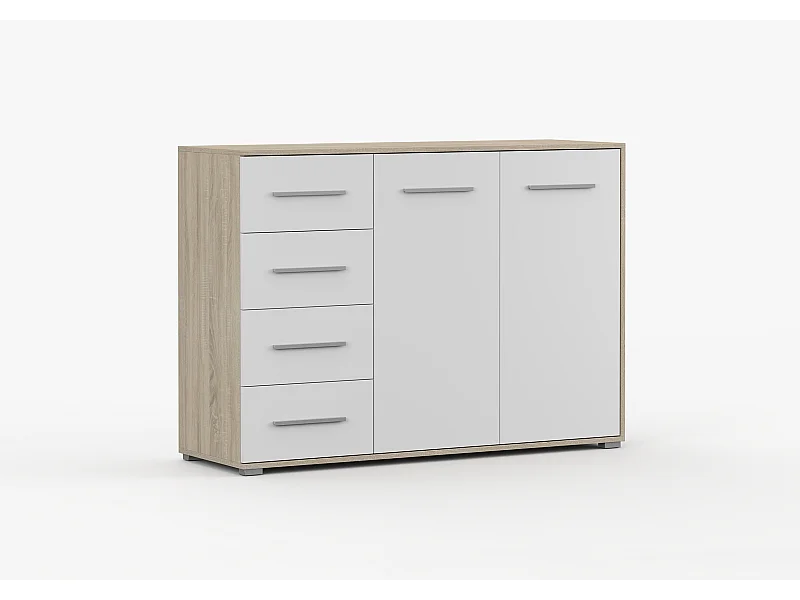 Buffet - Commode Ilario III 135 cm - Aspect mat - Chêne - Blanc