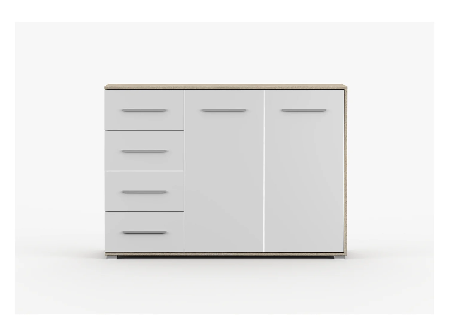 Buffet - Commode Ilario III 135 cm - Aspect mat - Chêne - Blanc