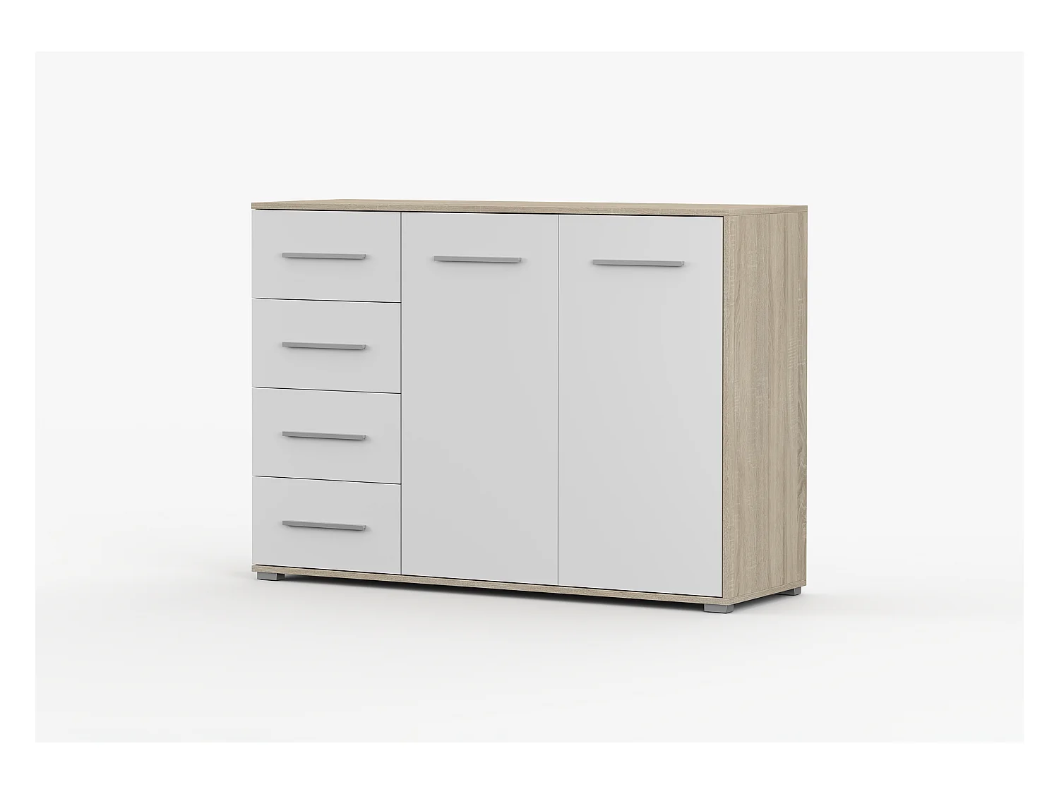 Buffet - Commode Ilario III 135 cm - Aspect mat - Chêne - Blanc