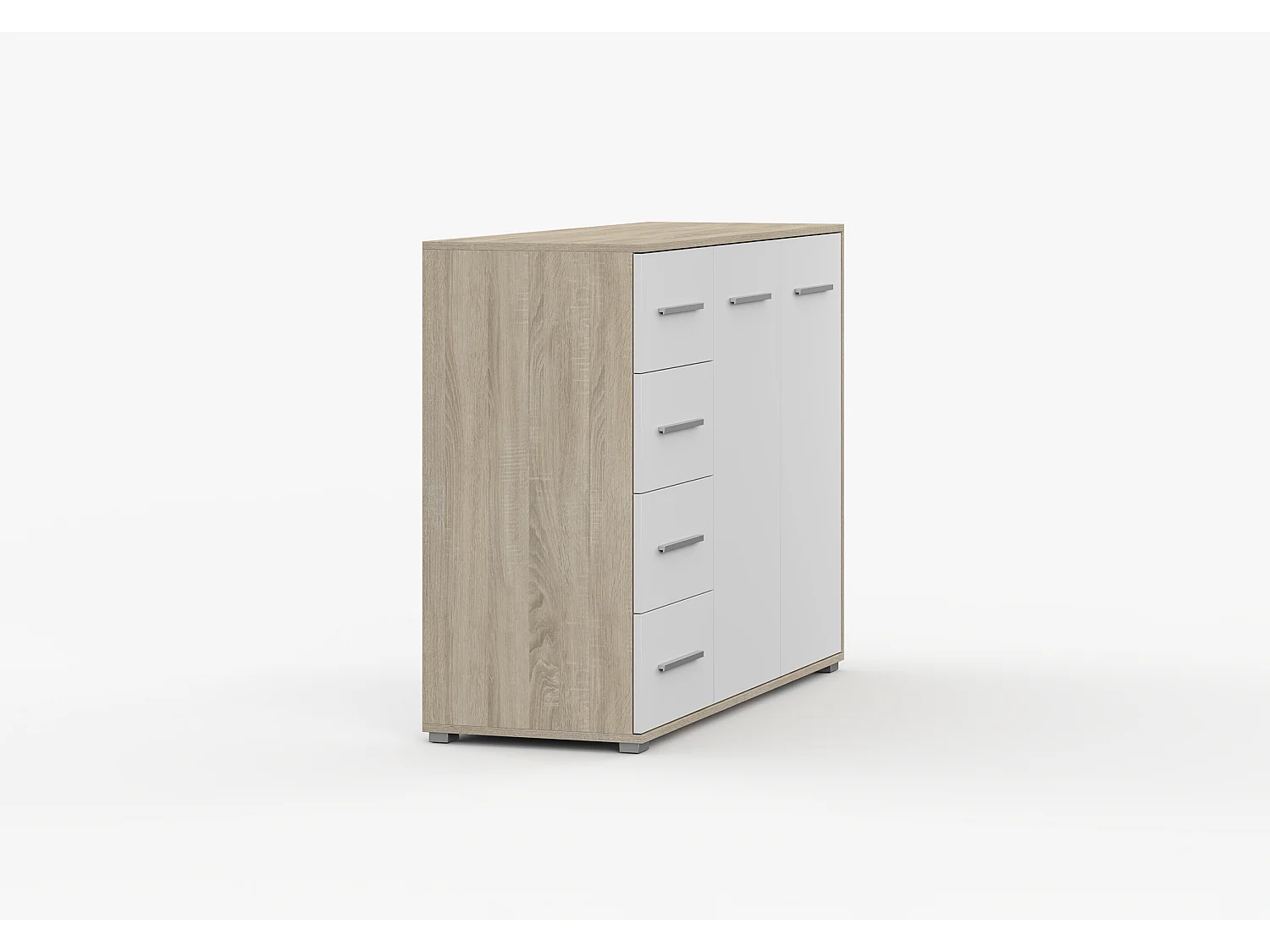 Buffet - Commode Ilario III 135 cm - Aspect mat - Chêne - Blanc