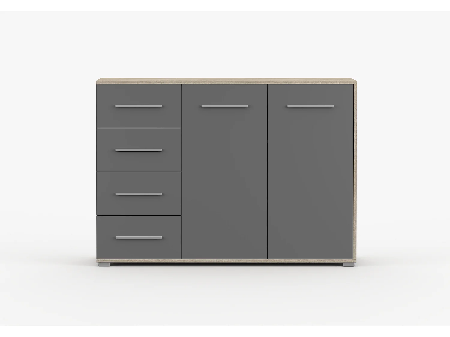 Buffet - Commode Ilario III 135 cm - Aspect mat - Chêne - Gris