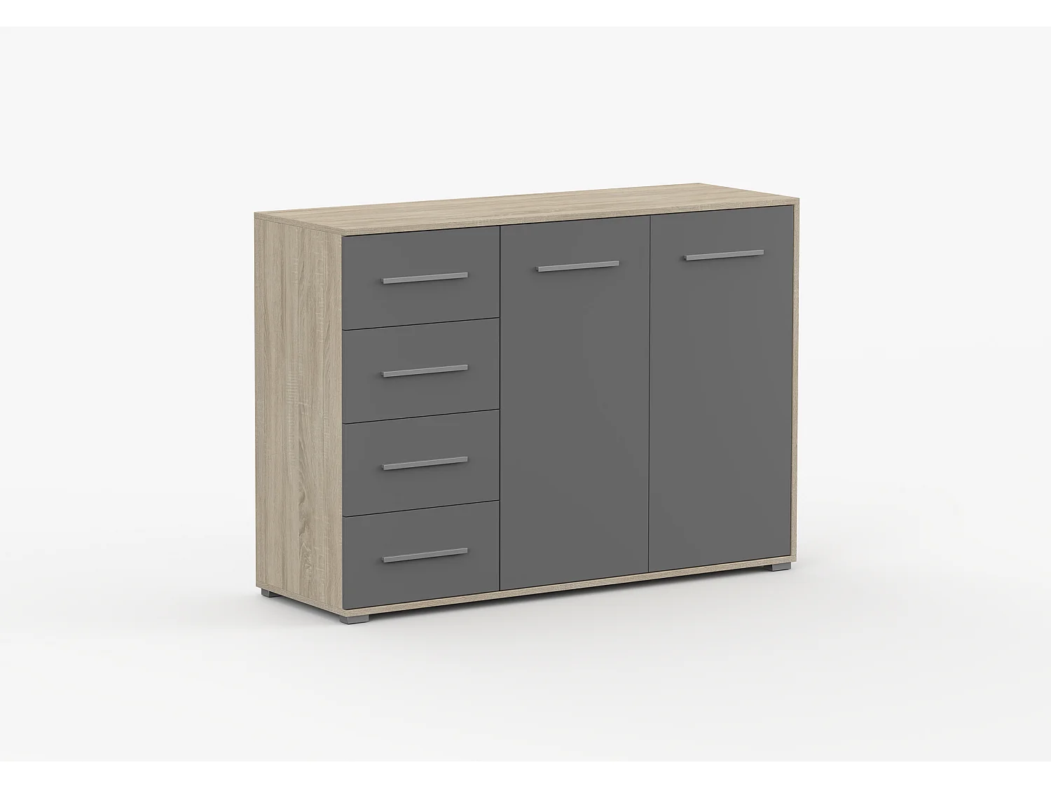 Buffet - Commode Ilario III 135 cm - Aspect mat - Chêne - Gris