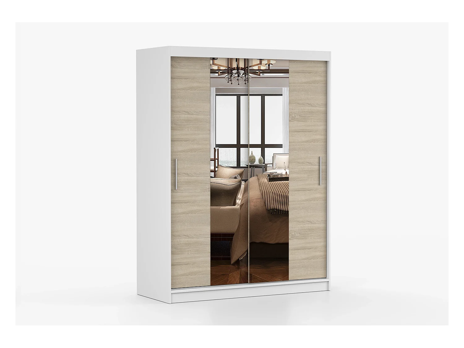 Armoire Aenora 150 cm avec miroir - Blanc - Chêne