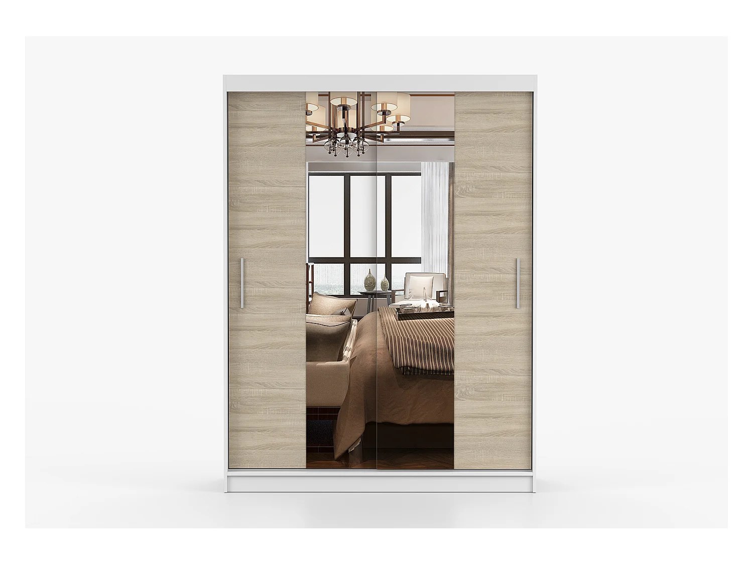 Armoire Aenora 150 cm avec miroir - Blanc - Chêne