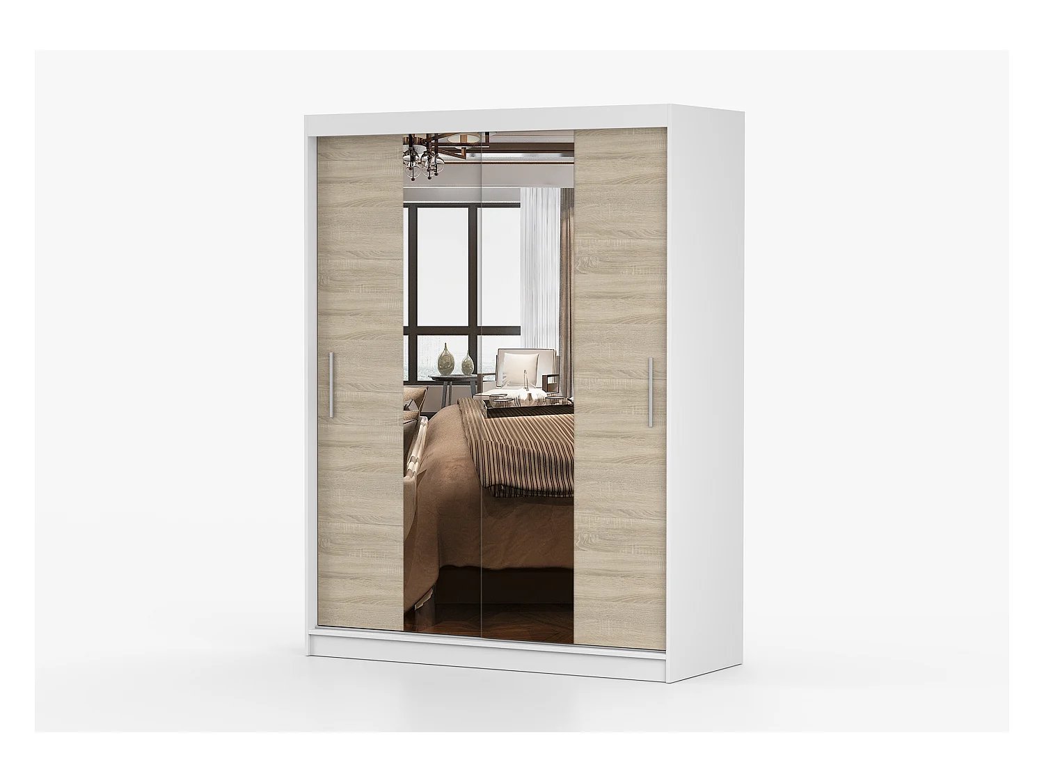 Armoire Aenora 150 cm avec miroir - Blanc - Chêne