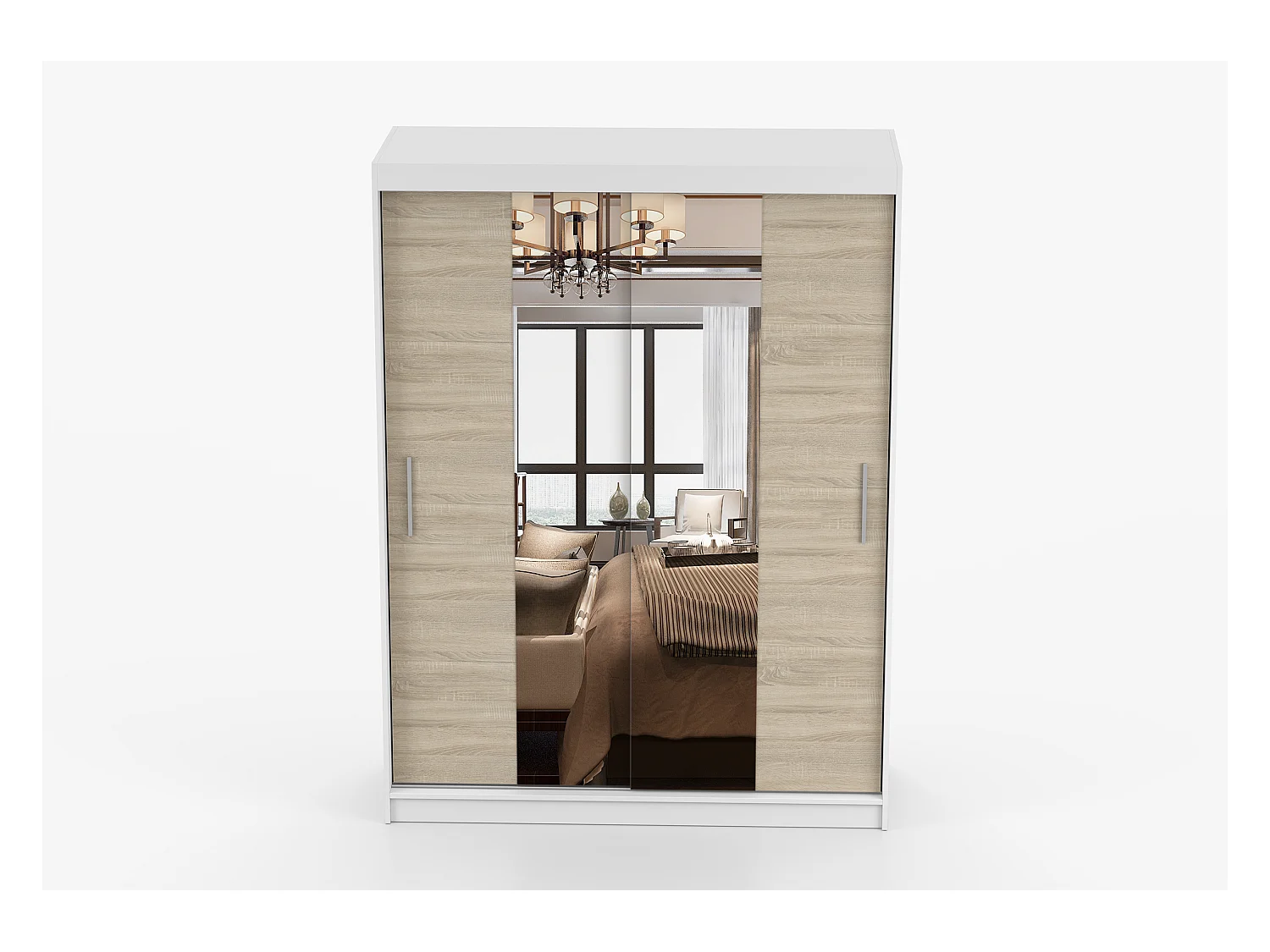 Armoire Aenora 150 cm avec miroir - Blanc - Chêne