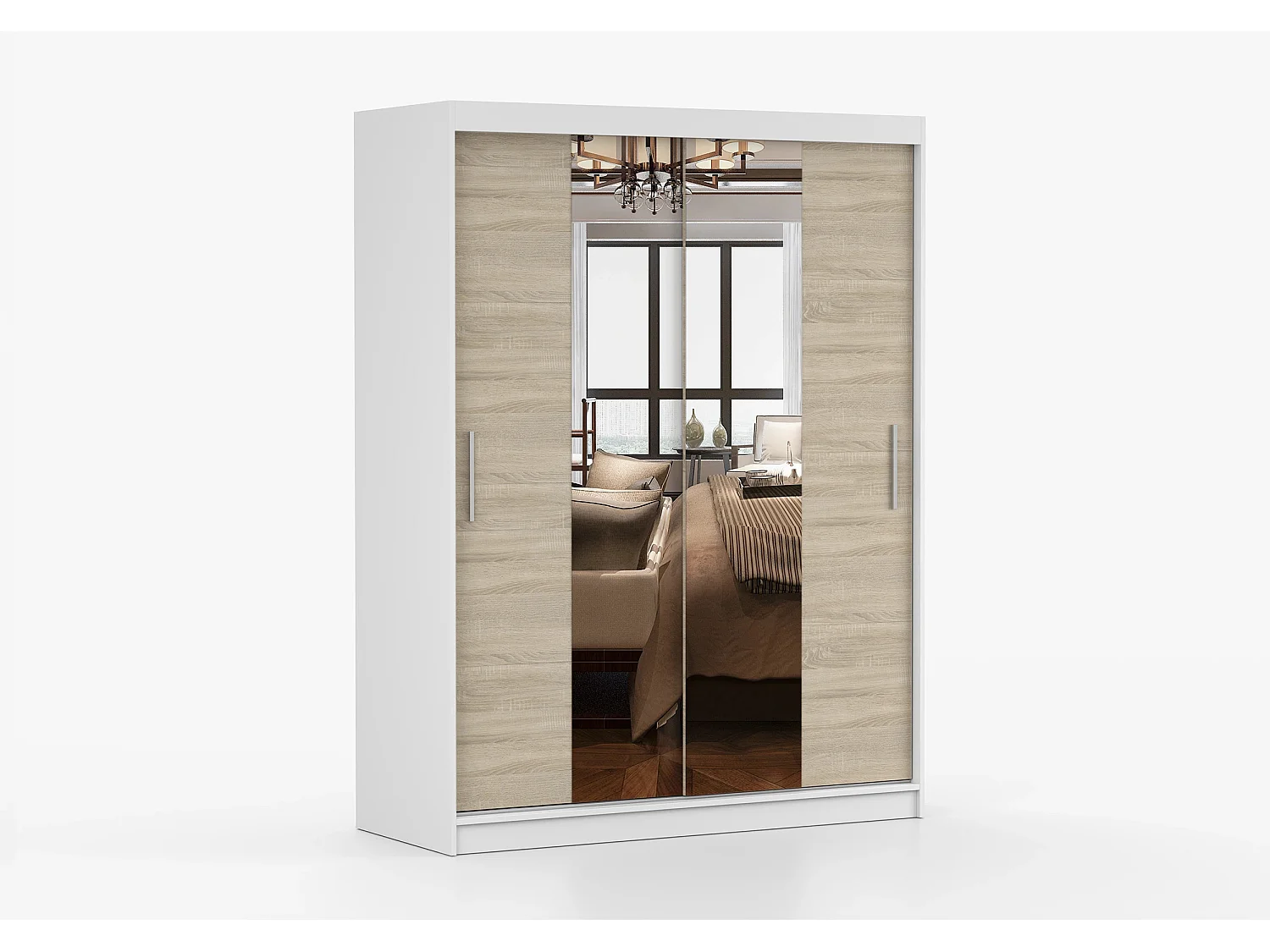 Armoire Aenora 150 cm avec miroir - Blanc - Chêne