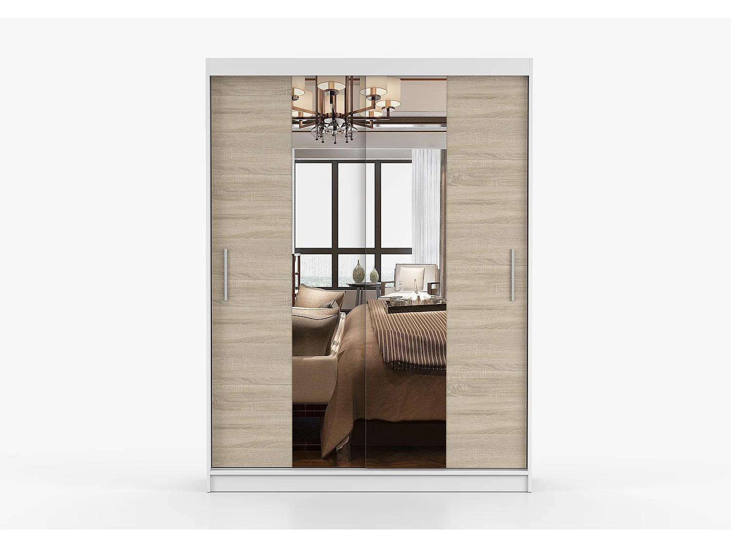 Armoire Aenora 150 cm avec miroir - Blanc - Chêne