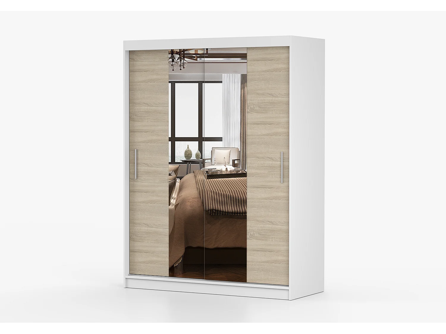 Armoire Aenora 150 cm avec miroir - Blanc - Chêne
