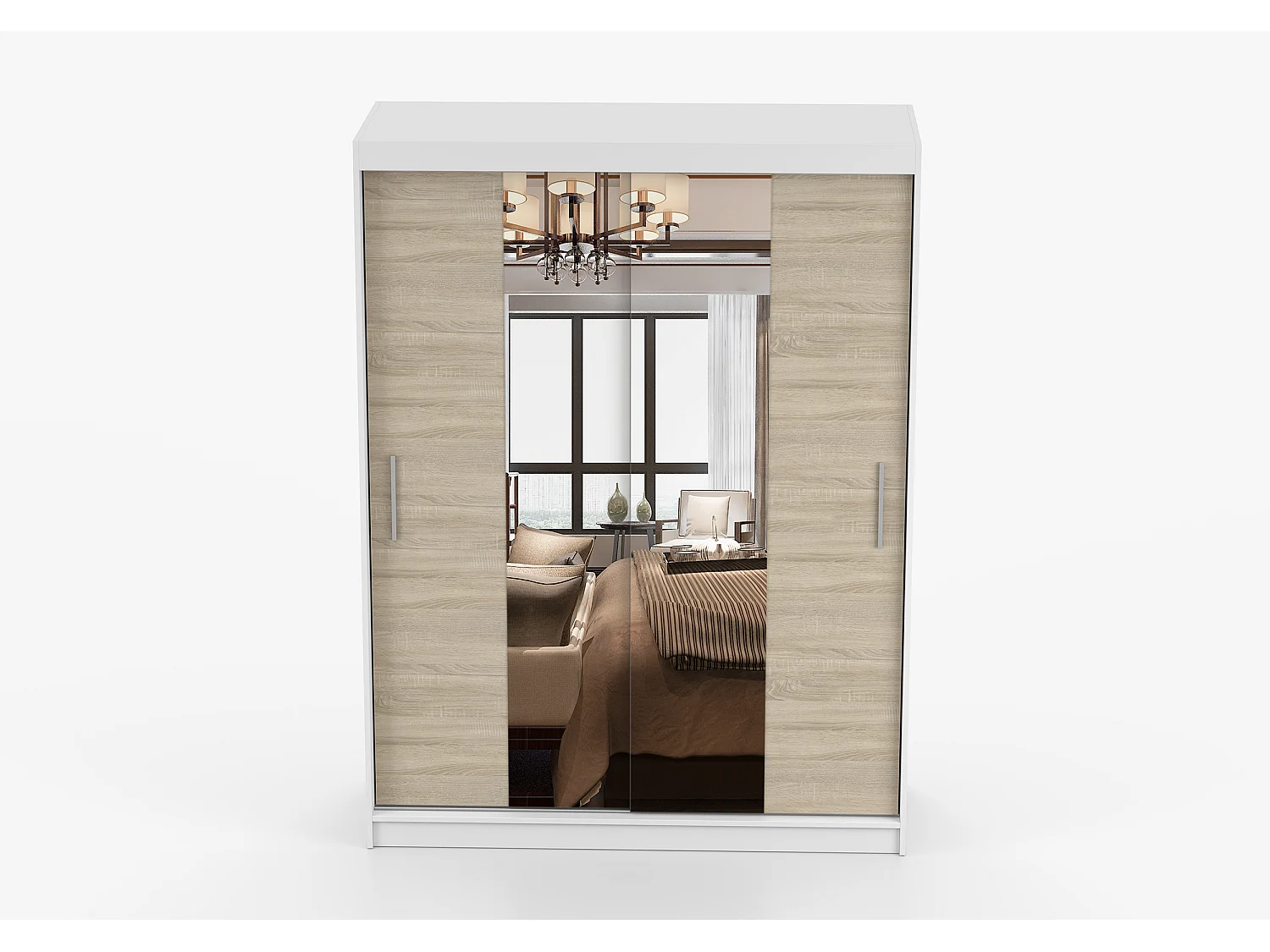 Armoire Aenora 150 cm avec miroir - Blanc - Chêne