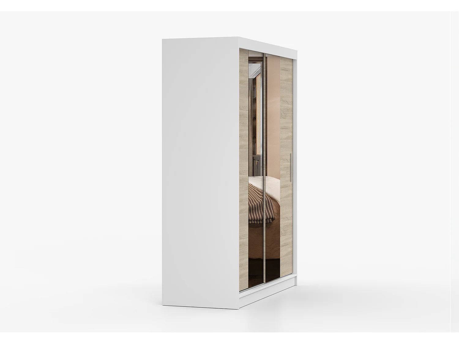 Armoire Aenora 150 cm avec miroir - Blanc - Chêne