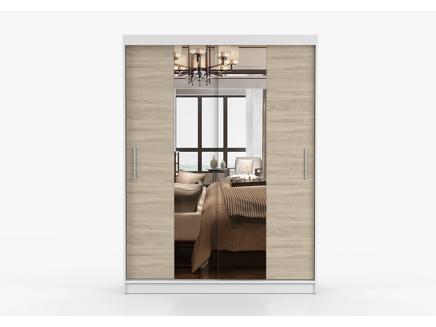 Armoire Aenora 150 cm avec miroir - Blanc - Chêne