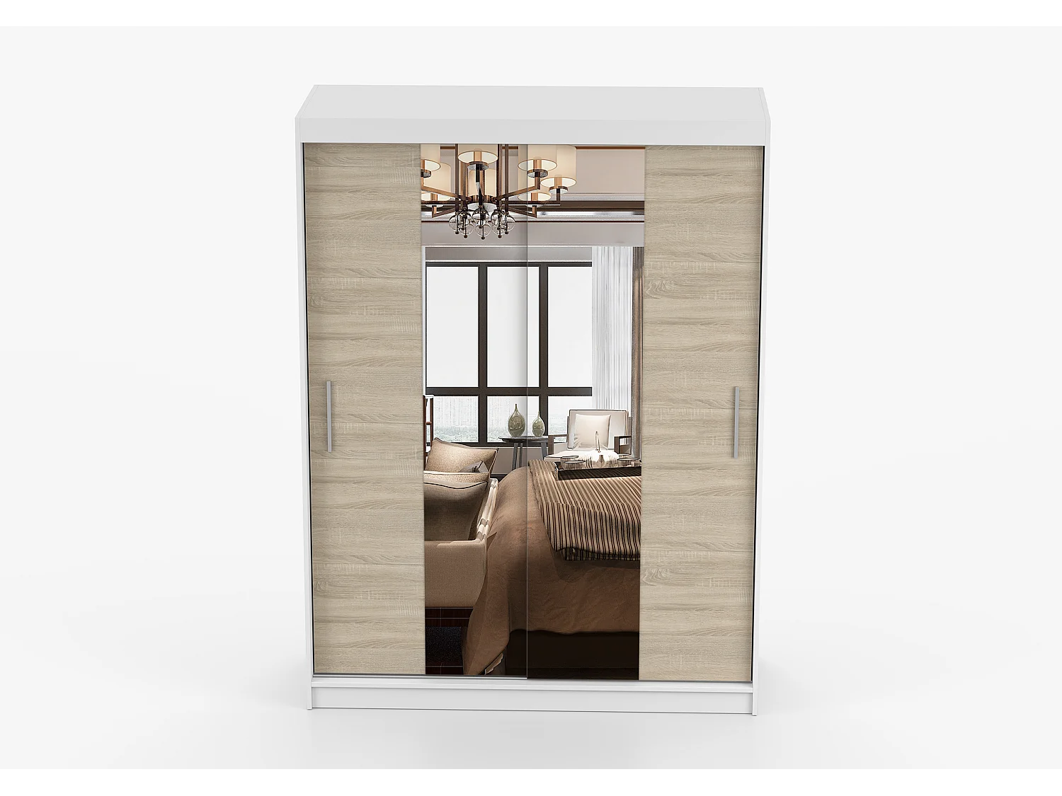 Armoire Aenora 150 cm avec miroir - Blanc - Chêne