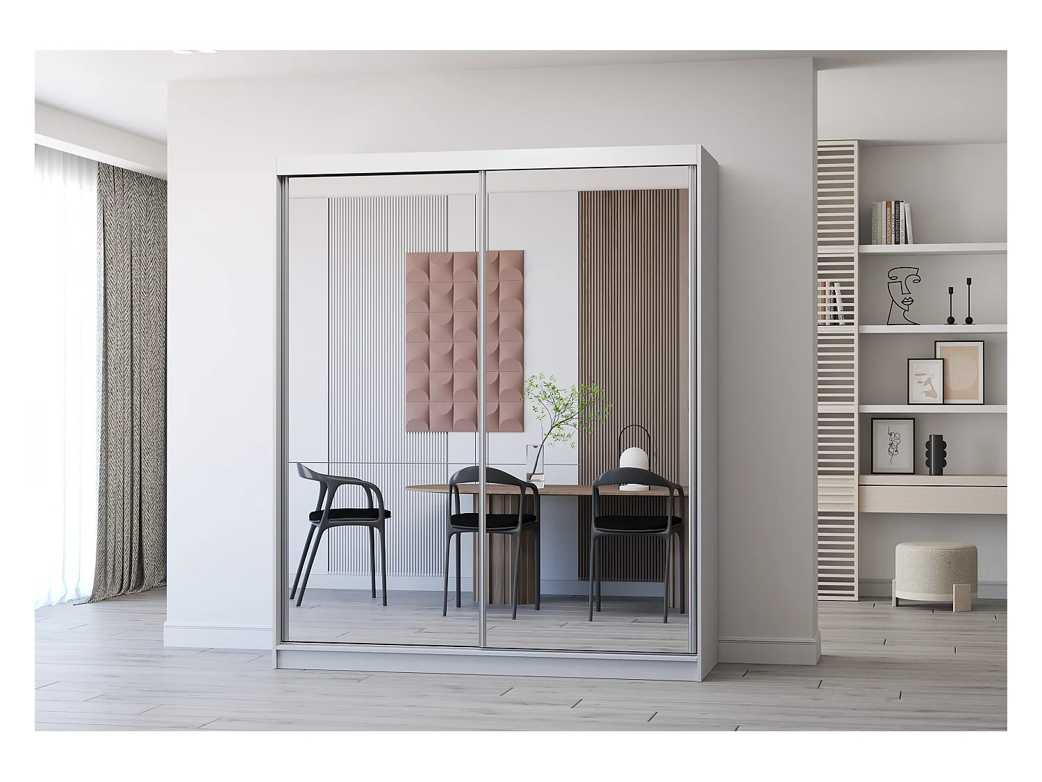 Armoire Solènea 183 cm avec miroir - Blanc