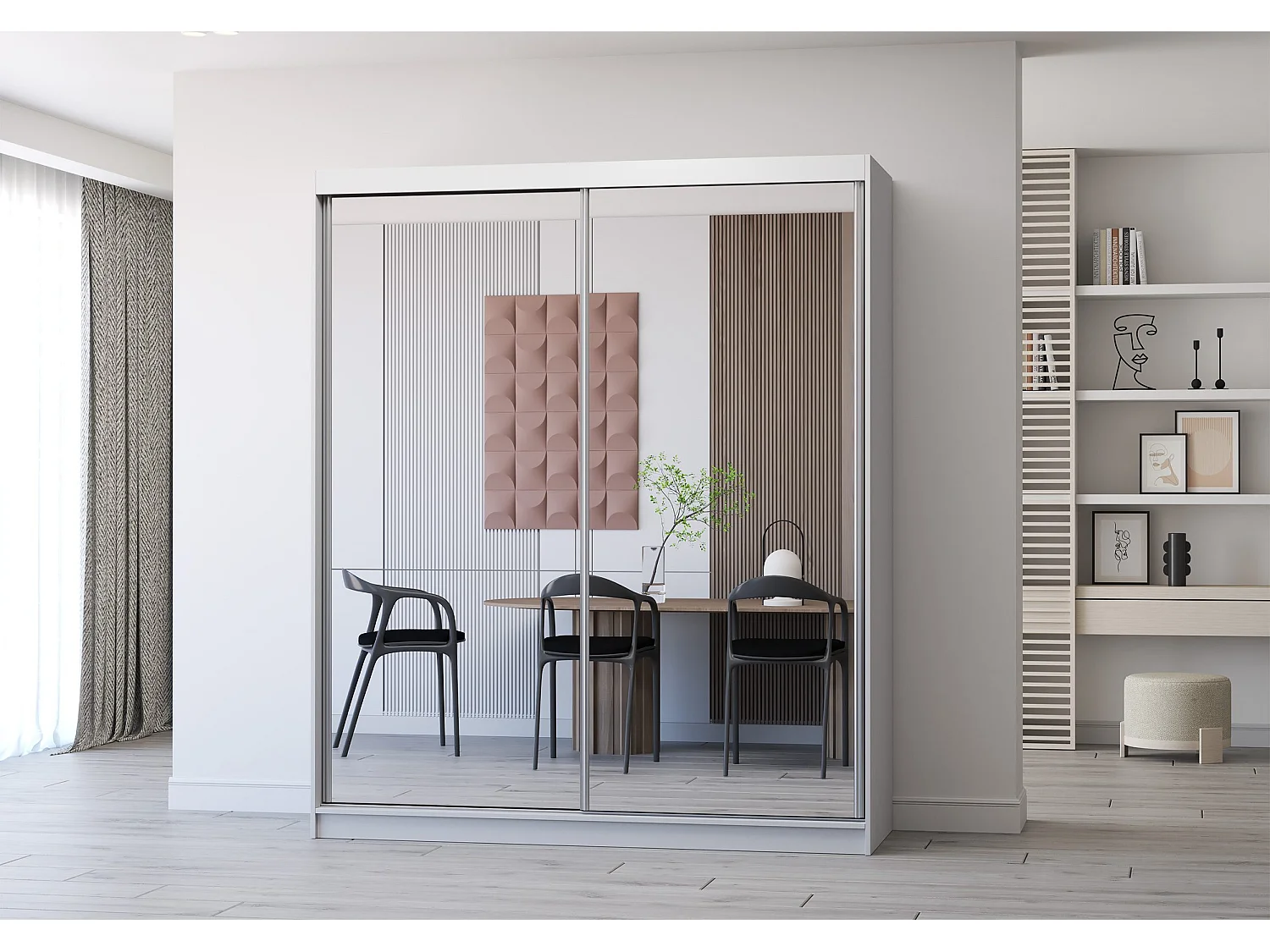 Armoire Solènea 183 cm avec miroir - Blanc