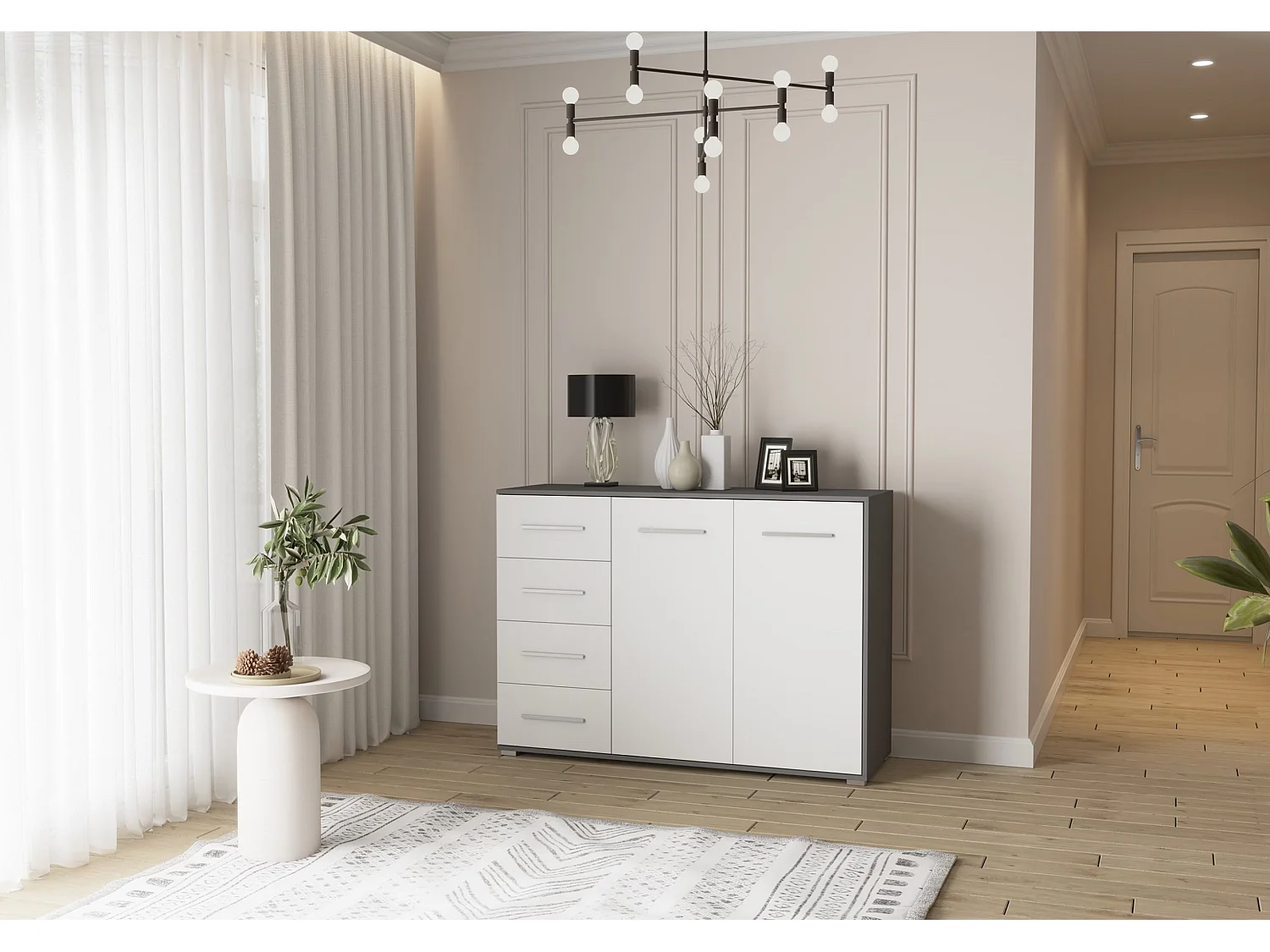 Buffet - Commode Ilario III 135 cm - Aspect mat - Gris