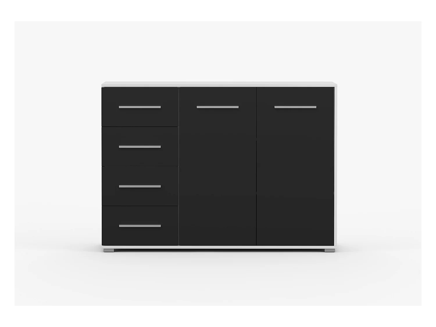 Buffet - Commode Ilario III 135 cm - Aspect mat - Blanc - Noir