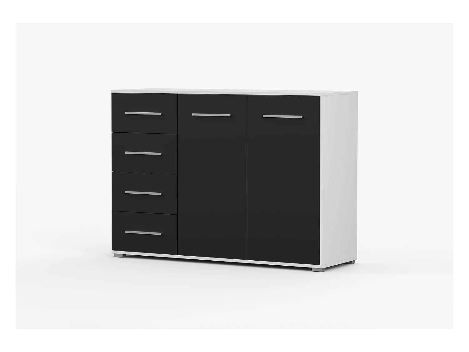 Buffet - Commode Ilario III 135 cm - Aspect mat - Blanc - Noir