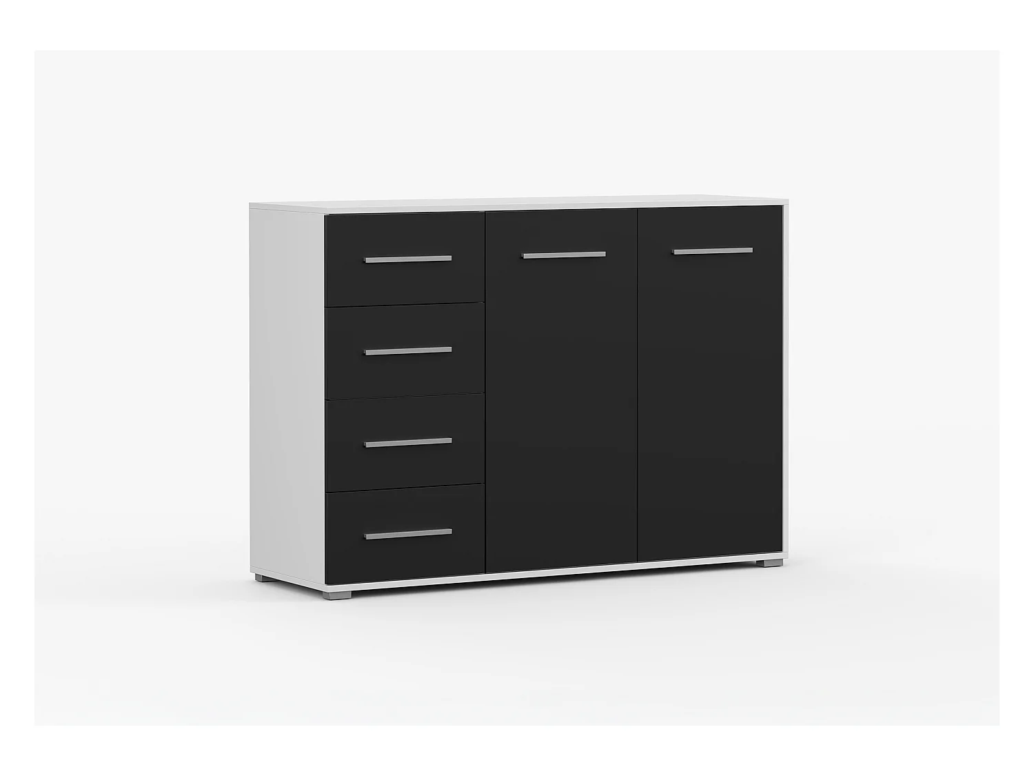 Buffet - Commode Ilario III 135 cm - Aspect mat - Blanc - Noir