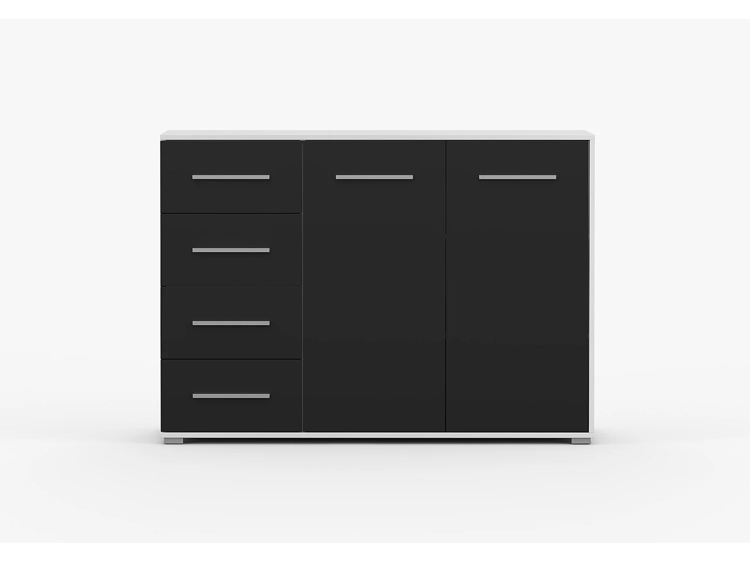 Buffet - Commode Ilario III 135 cm - Aspect mat - Blanc - Noir