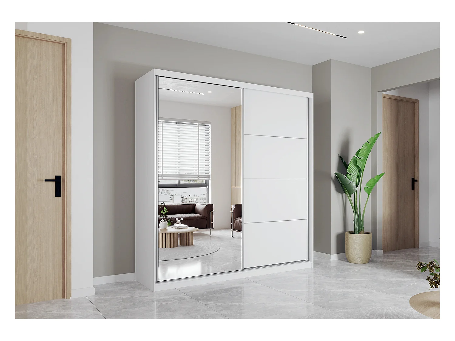 Armoire Helis 203 avec miroir - Blanc