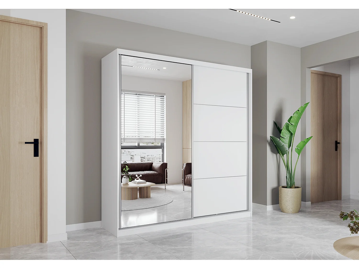 Armoire Helis 203 avec miroir - Blanc