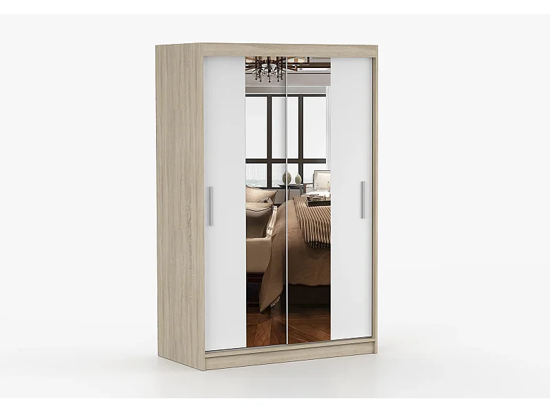 Armoire Danaé 120 cm avec miroir - Chêne - Blanc