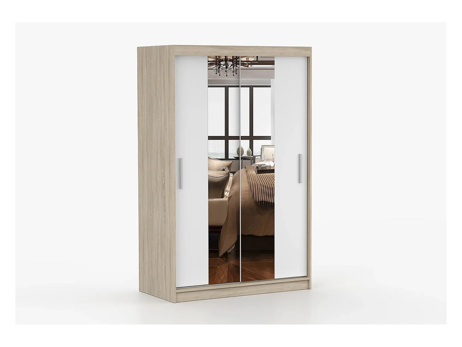 Armoire Danaé 120 cm avec miroir - Chêne - Blanc