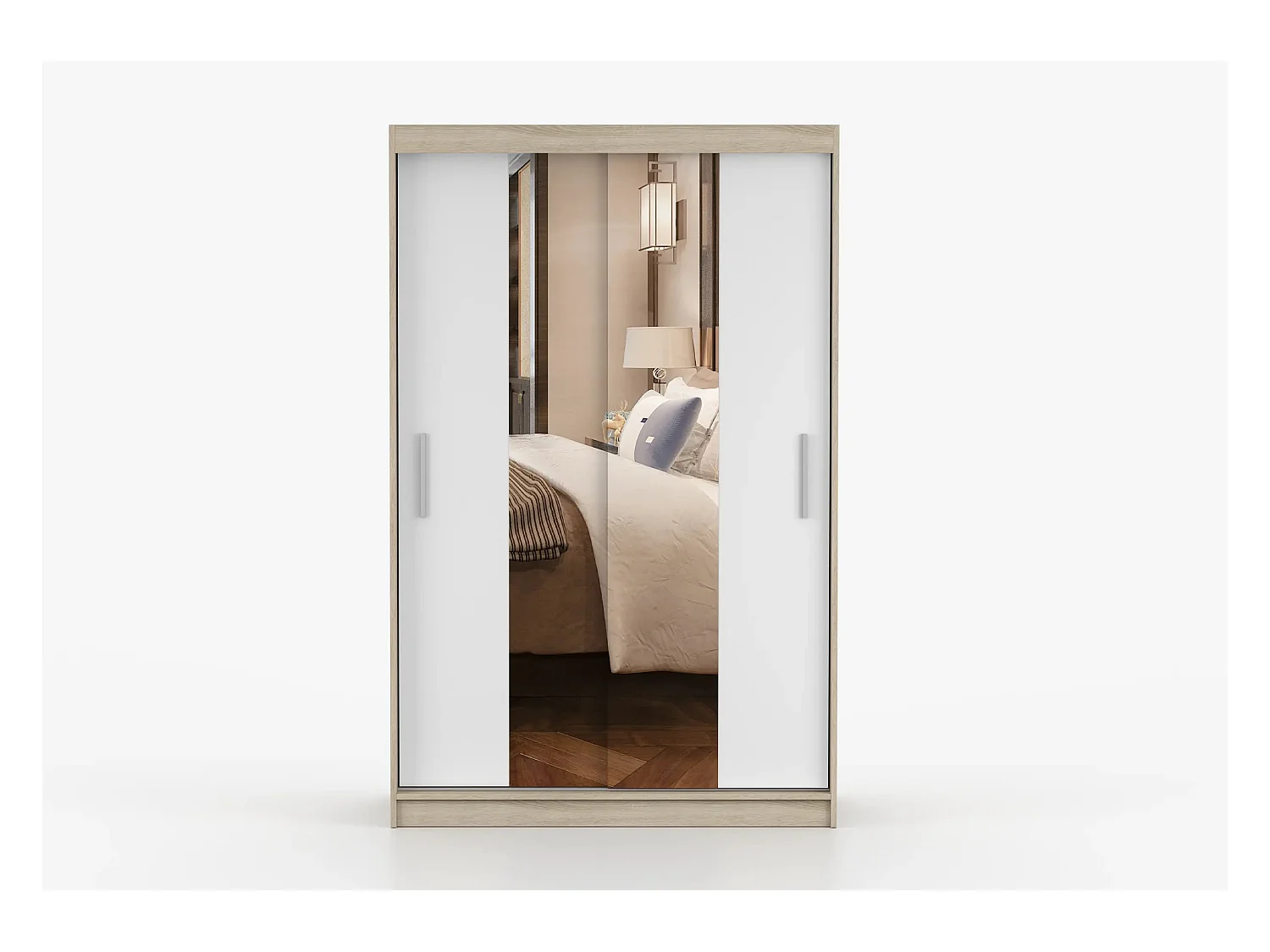 Armoire Danaé 120 cm avec miroir - Chêne - Blanc