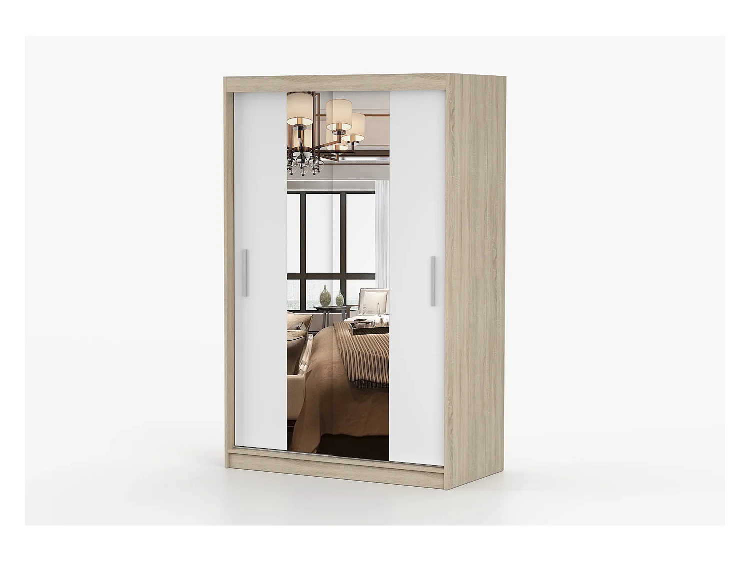 Armoire Danaé 120 cm avec miroir - Chêne - Blanc