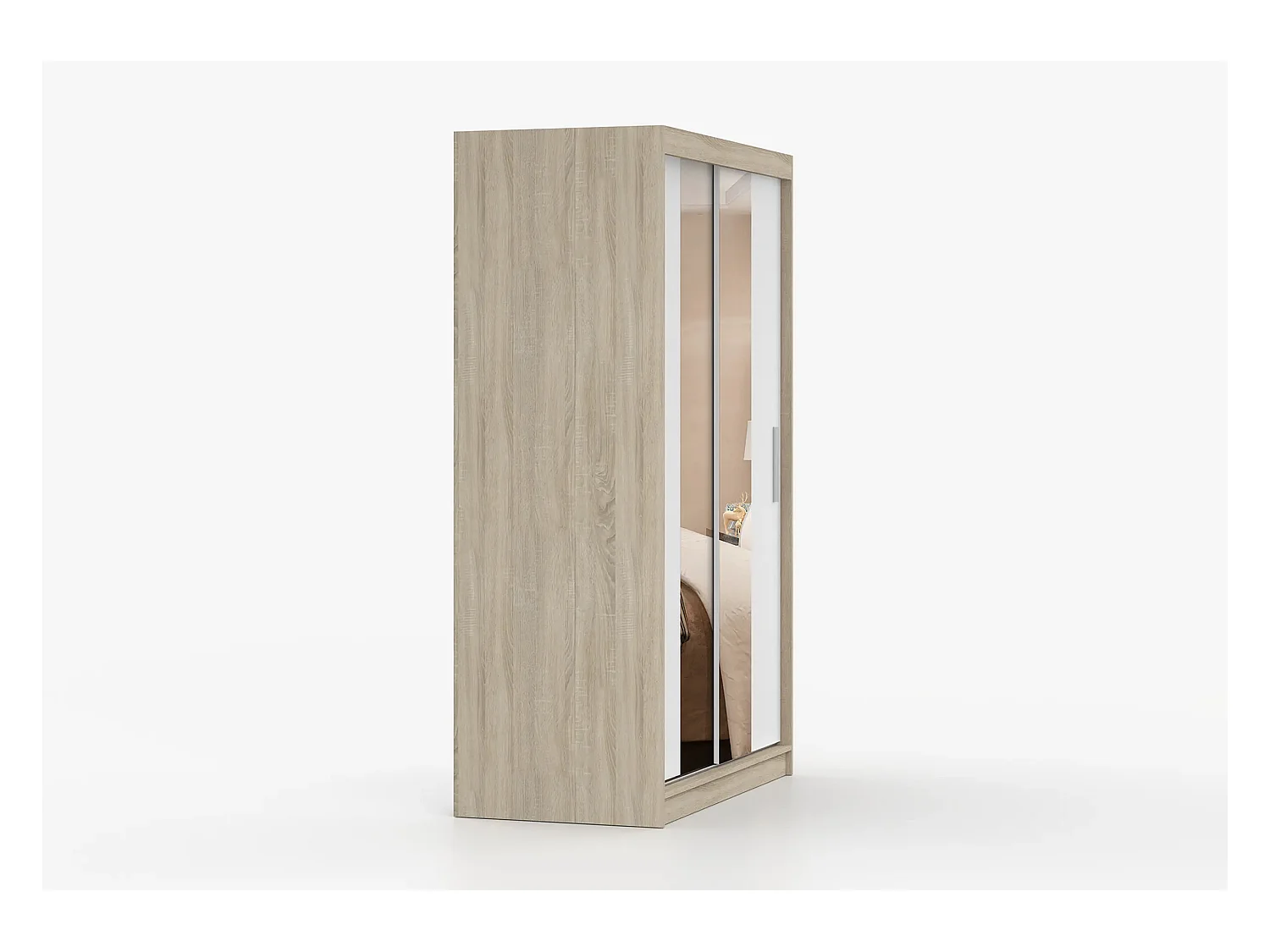 Armoire Danaé 120 cm avec miroir - Chêne - Blanc
