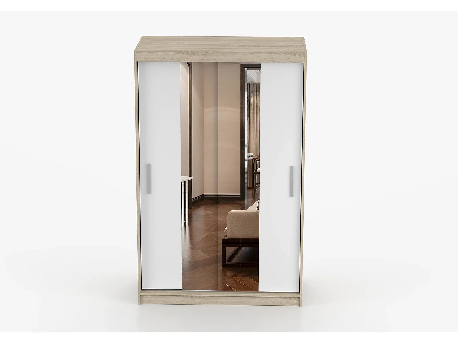 Armoire Danaé 120 cm avec miroir - Chêne - Blanc