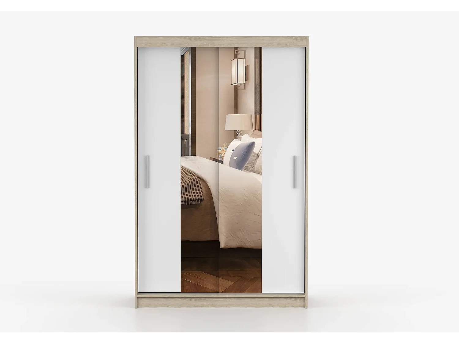 Armoire Danaé 120 cm avec miroir - Chêne - Blanc