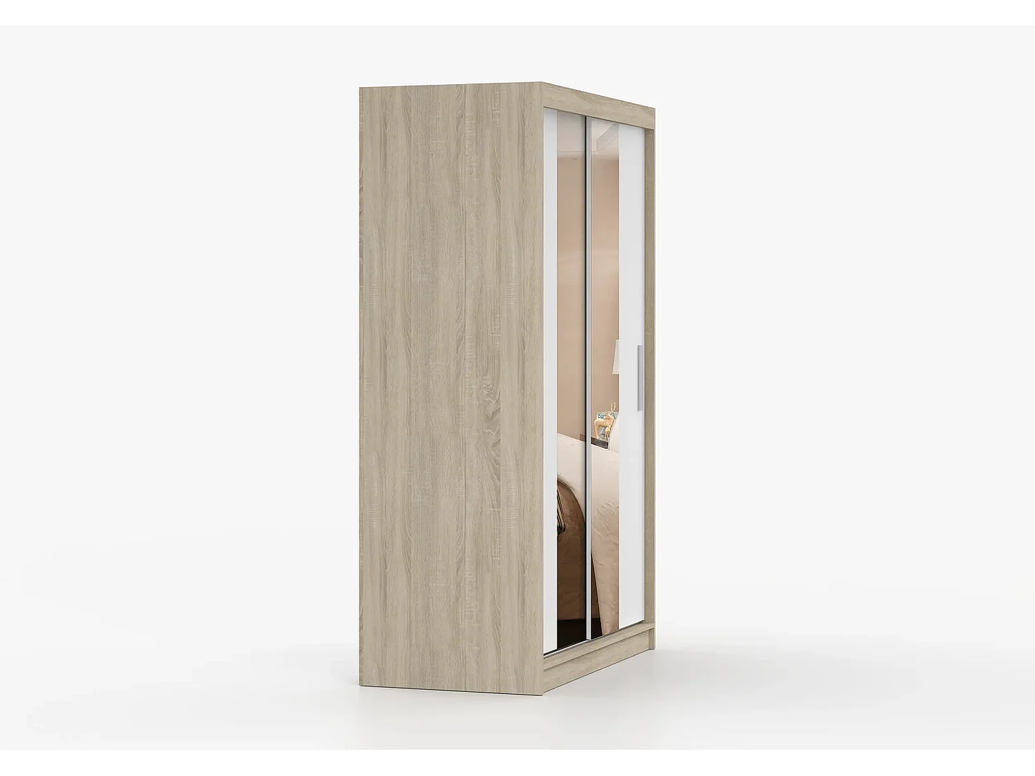 Armoire Danaé 120 cm avec miroir - Chêne - Blanc