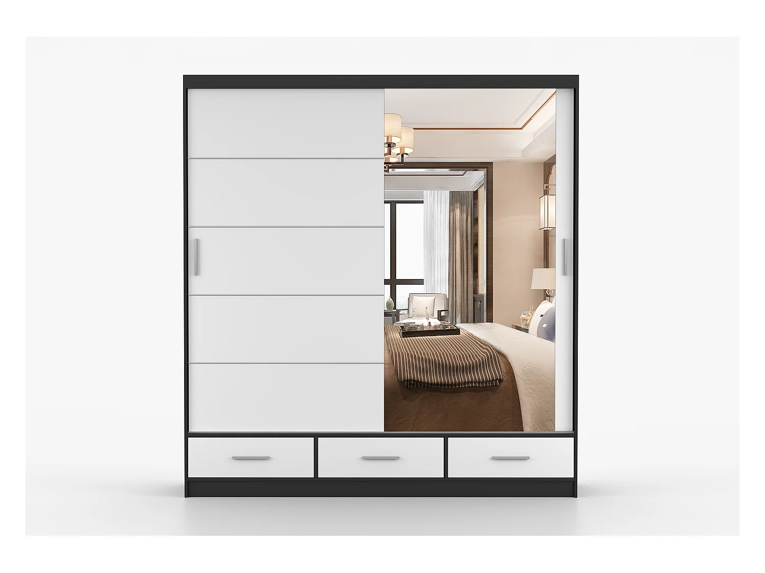 Armoire Solian 203 cm avec miroir - Noir - Blanc