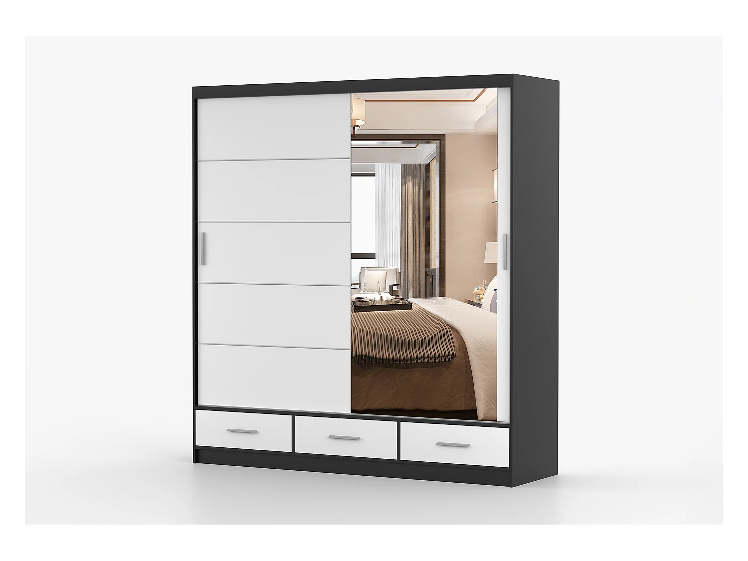 Armoire Solian 203 cm avec miroir - Noir - Blanc