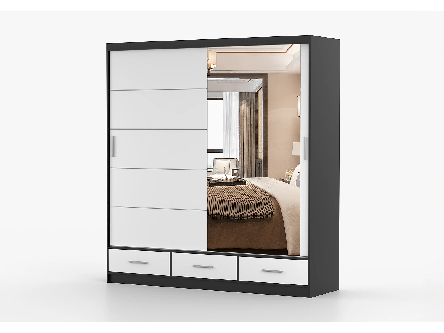 Armoire Solian 203 cm avec miroir - Noir - Blanc