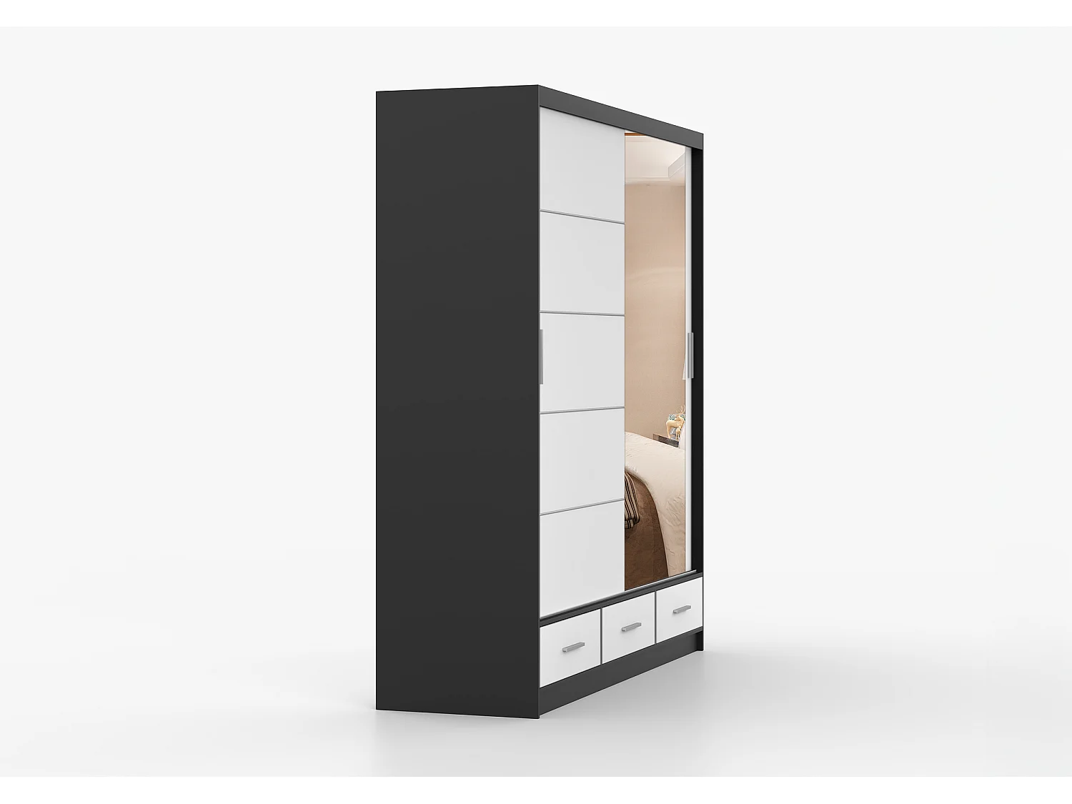 Armoire Solian 203 cm avec miroir - Noir - Blanc