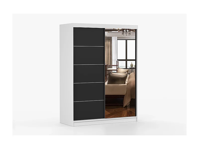 Armoire Irinaé 150 cm avec miroir - Blanc - Noir