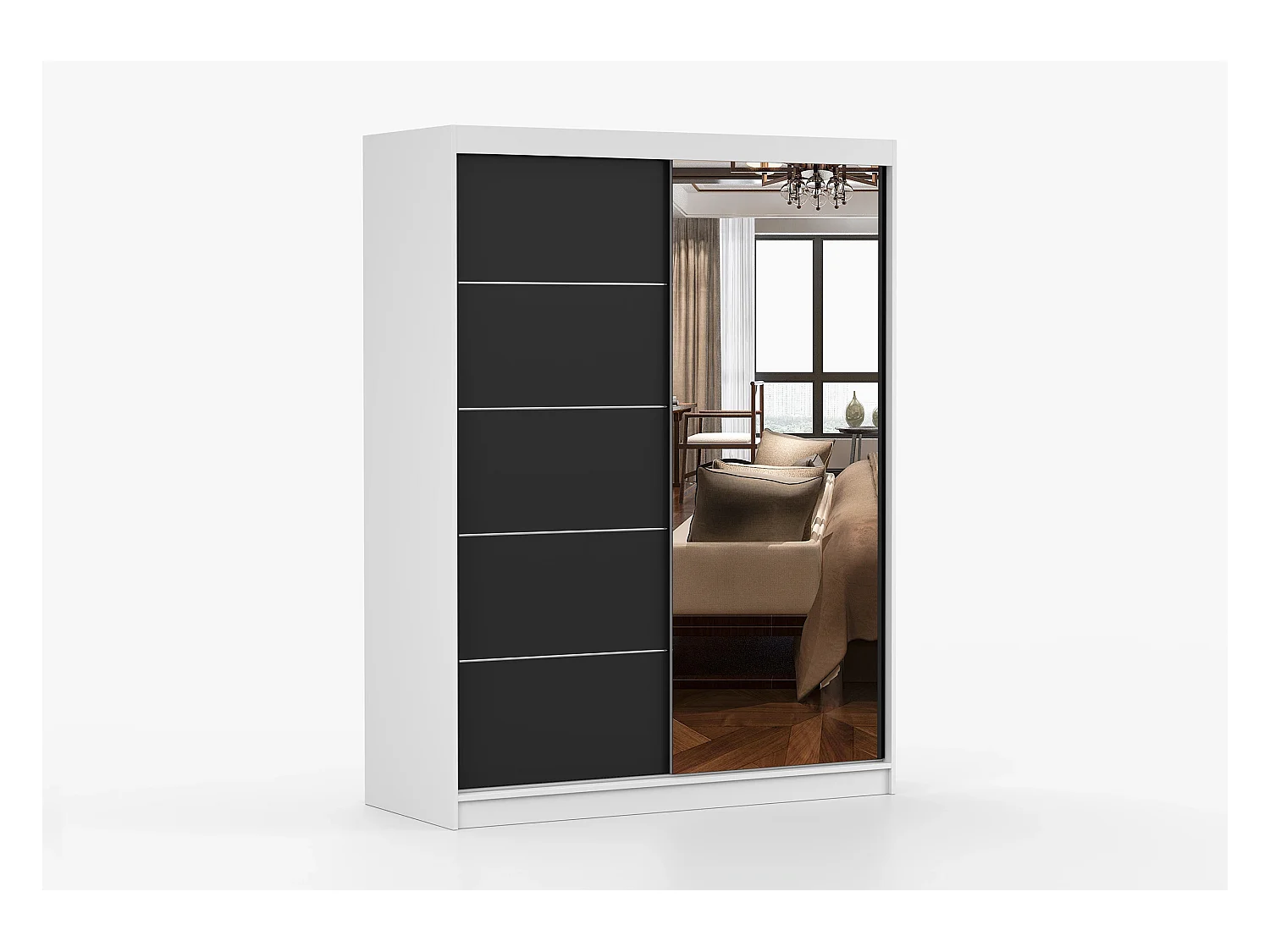 Armoire Irinaé 150 cm avec miroir - Blanc - Noir