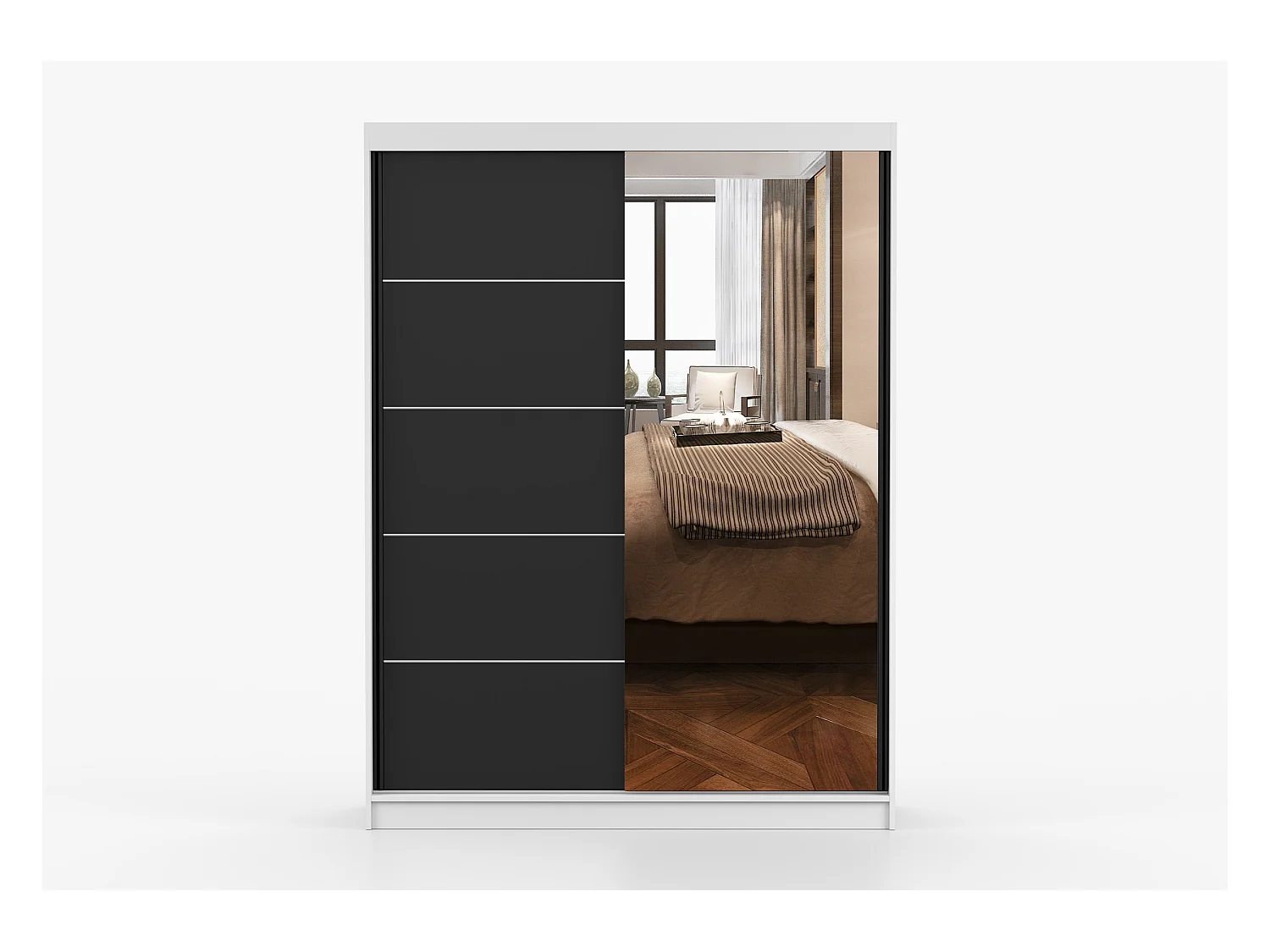 Armoire Irinaé 150 cm avec miroir - Blanc - Noir