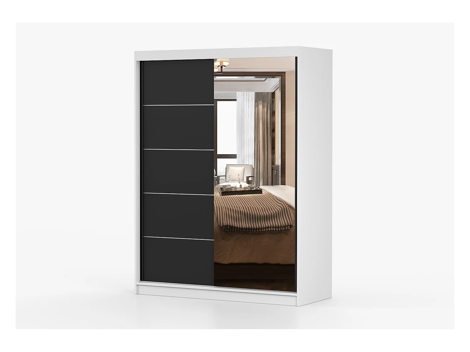 Armoire Irinaé 150 cm avec miroir - Blanc - Noir